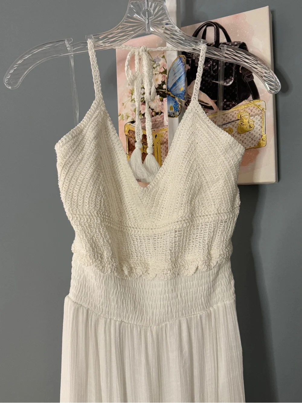 186 • White Crochet Bodice Halter Palazzo Pants Romper - Picture 3 of 11